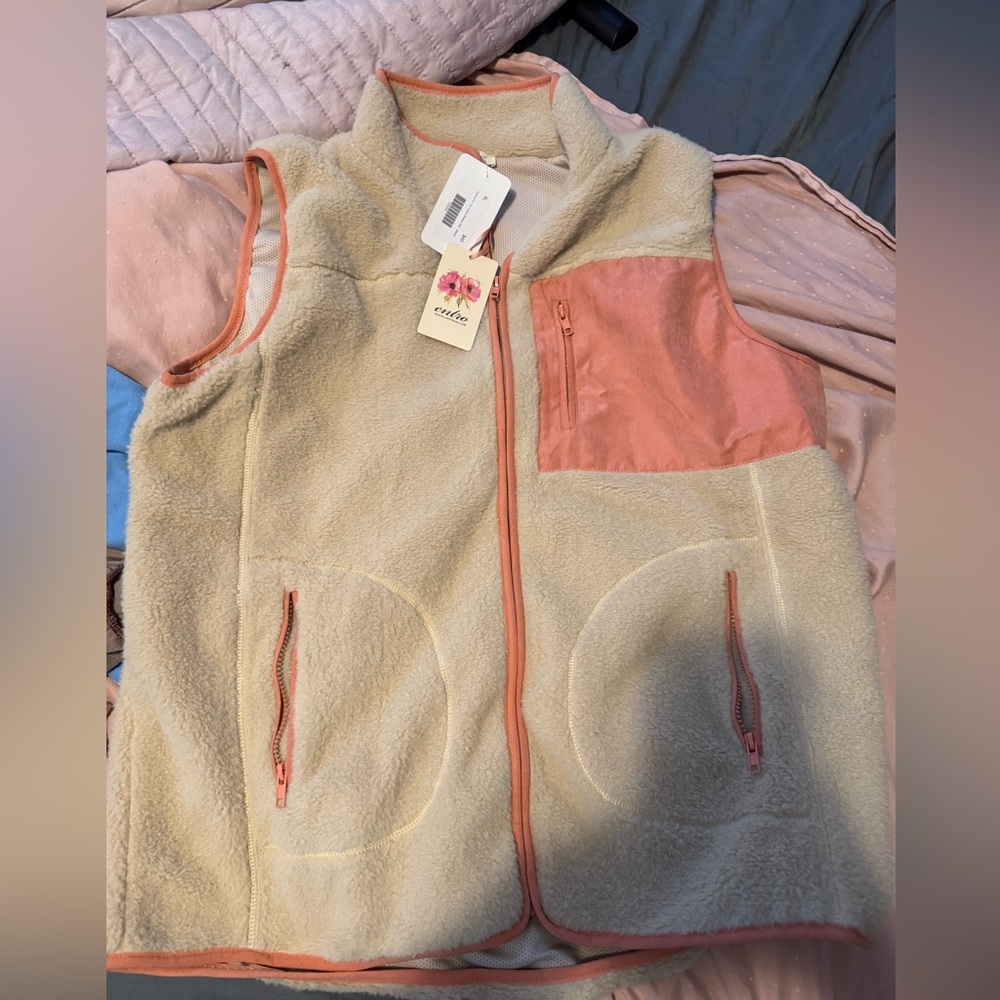Cozy Beige and Pink Fleece Vest